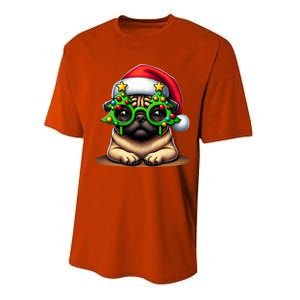 Pug Wearing Christmas Tree Glasses Gift Performance Sprint T-Shirt