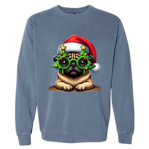 Pug Wearing Christmas Tree Glasses Gift Garment-Dyed Sweatshirt