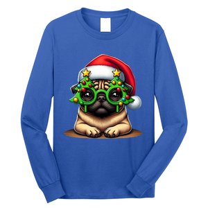 Pug Wearing Christmas Tree Glasses Gift Long Sleeve Shirt