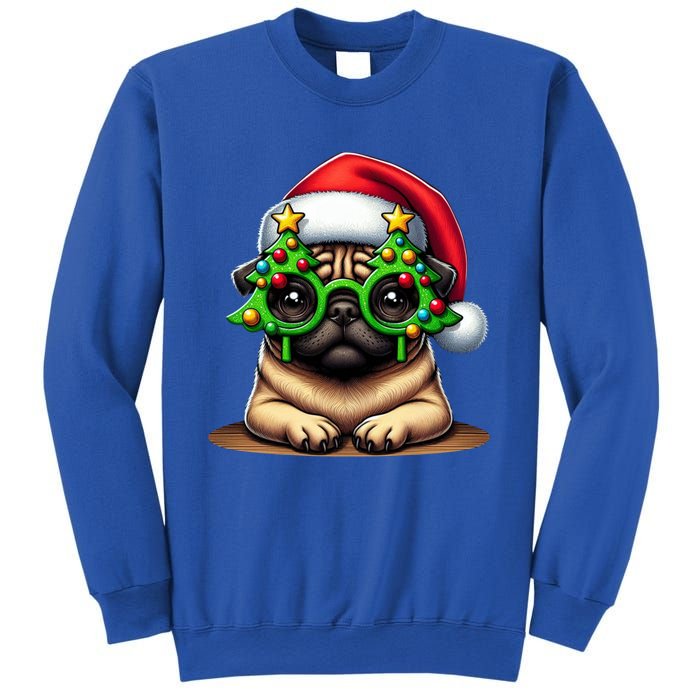 Pug Wearing Christmas Tree Glasses Gift Sweatshirt