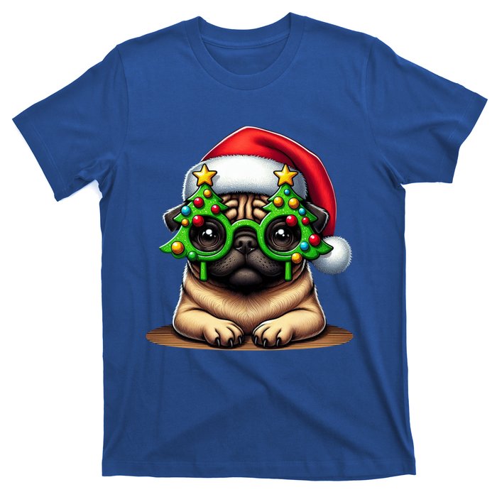 Pug Wearing Christmas Tree Glasses Gift T-Shirt