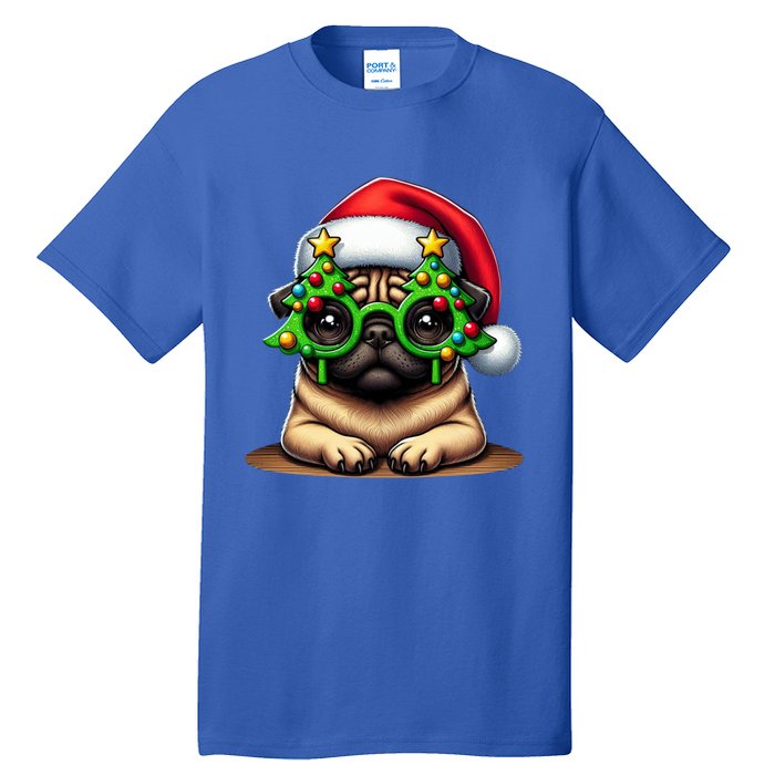 Pug Wearing Christmas Tree Glasses Gift Tall T-Shirt