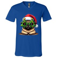 Pug Wearing Christmas Tree Glasses Gift V-Neck T-Shirt