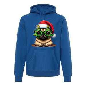 Pug Wearing Christmas Tree Glasses Gift Premium Hoodie