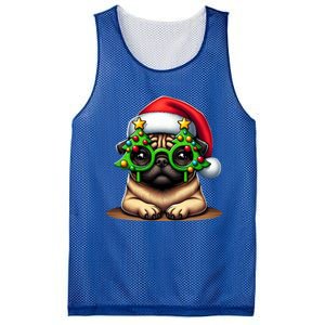 Pug Wearing Christmas Tree Glasses Gift Mesh Reversible Basketball Jersey Tank