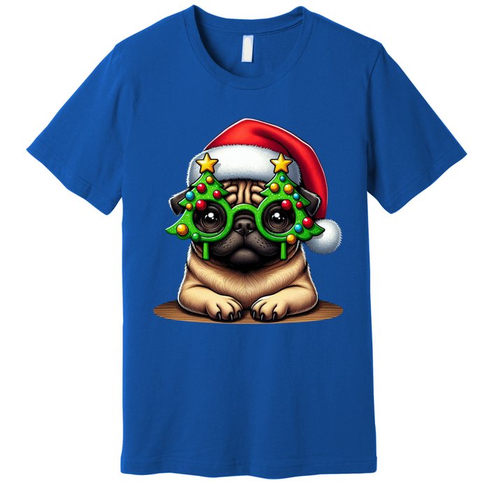 Pug Wearing Christmas Tree Glasses Gift Premium T-Shirt