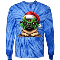 Pug Wearing Christmas Tree Glasses Gift Tie-Dye Long Sleeve Shirt