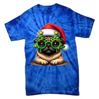 Pug Wearing Christmas Tree Glasses Gift Tie-Dye T-Shirt