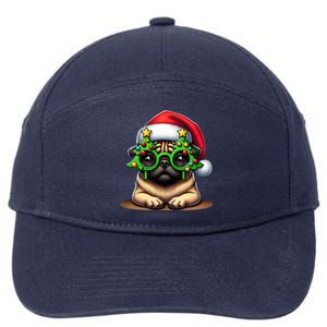 Pug Wearing Christmas Tree Glasses Gift 7-Panel Snapback Hat