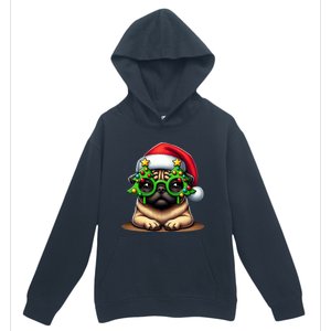 Pug Wearing Christmas Tree Glasses Gift Urban Pullover Hoodie