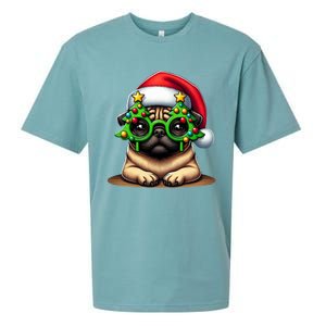 Pug Wearing Christmas Tree Glasses Gift Sueded Cloud Jersey T-Shirt