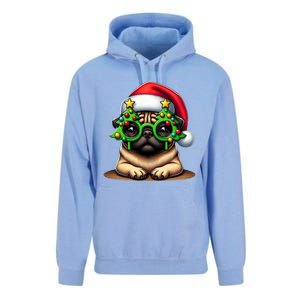 Pug Wearing Christmas Tree Glasses Gift Unisex Surf Hoodie