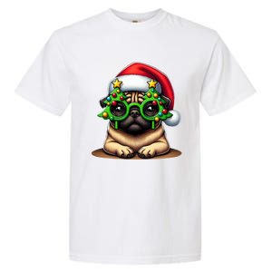 Pug Wearing Christmas Tree Glasses Gift Garment-Dyed Heavyweight T-Shirt