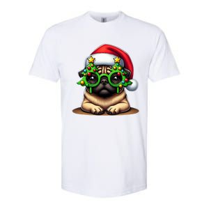 Pug Wearing Christmas Tree Glasses Gift Softstyle CVC T-Shirt