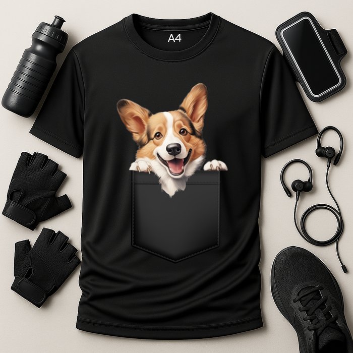 Pembroke Welsh Corgi In Pocket For Dog Canine Enthusiasts Gift Performance Shirt