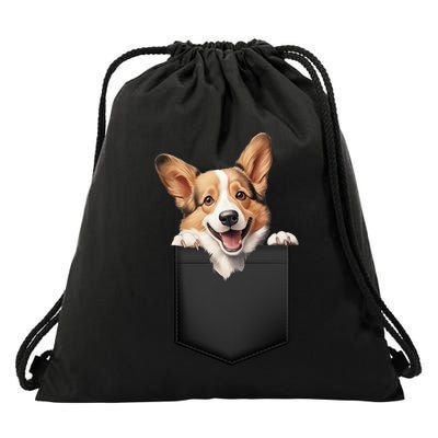 Pembroke Welsh Corgi In Pocket For Dog Canine Enthusiasts Gift Drawstring Bag