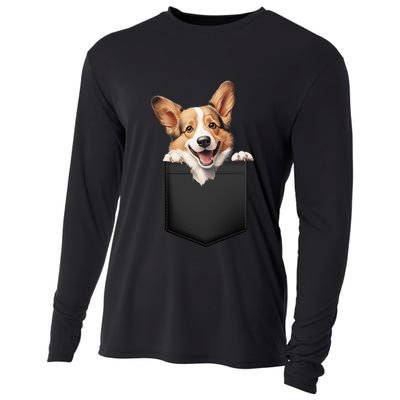 Pembroke Welsh Corgi In Pocket For Dog Canine Enthusiasts Gift Cooling Performance Long Sleeve Crew