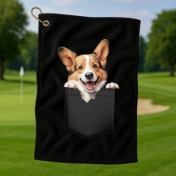 Pembroke Welsh Corgi In Pocket For Dog Canine Enthusiasts Gift Golf Towel