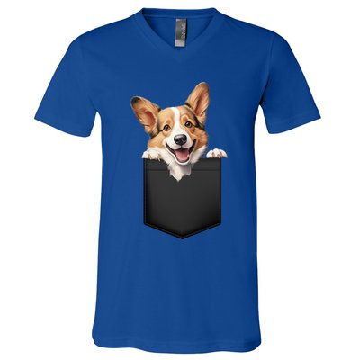 Pembroke Welsh Corgi In Pocket For Dog Canine Enthusiasts Gift V-Neck T-Shirt