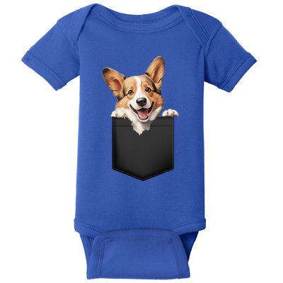 Pembroke Welsh Corgi In Pocket For Dog Canine Enthusiasts Gift Baby Bodysuit