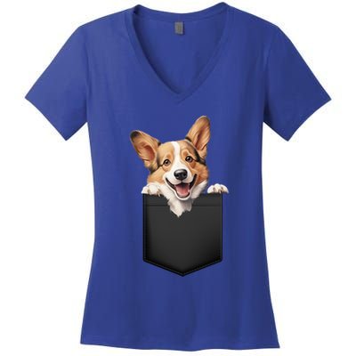 Pembroke Welsh Corgi In Pocket For Dog Canine Enthusiasts Gift Women's V-Neck T-Shirt