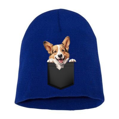 Pembroke Welsh Corgi In Pocket For Dog Canine Enthusiasts Gift Short Acrylic Beanie