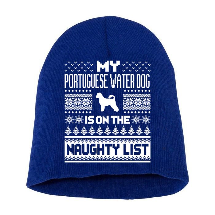 Portuguese Water Dog On Naughty List Dog Ugly Christmas Gift Short Acrylic Beanie