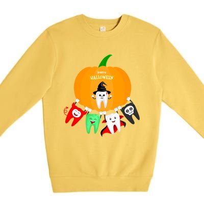 Pumpkin With Dental Squad Halloween Ghost Vampire Cute Teeth Great Gift Premium Crewneck Sweatshirt