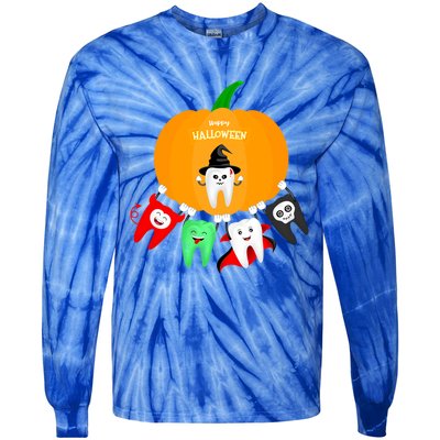 Pumpkin With Dental Squad Halloween Ghost Vampire Cute Teeth Great Gift Tie-Dye Long Sleeve Shirt