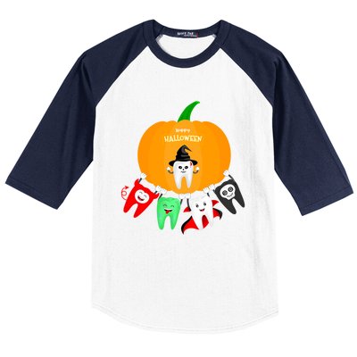 Pumpkin With Dental Squad Halloween Ghost Vampire Cute Teeth Great Gift Baseball Sleeve Shirt