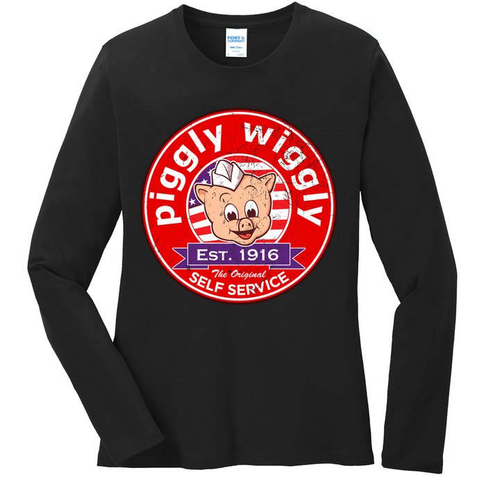 Piggly Wiggly Est 1916 Self Service Retro Ladies Long Sleeve Shirt