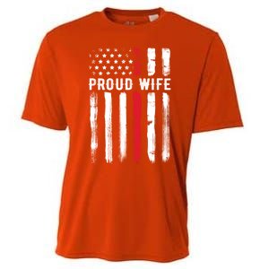 Proud Wife Firefighter Husband Thin Red Line American Flag Gift Cooling Performance Crew T-Shirt