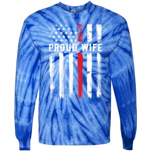 Proud Wife Firefighter Husband Thin Red Line American Flag Gift Tie-Dye Long Sleeve Shirt