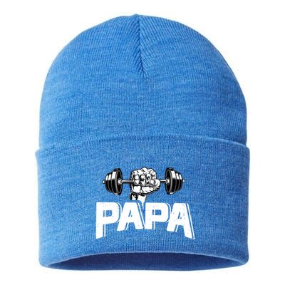 Papa Weightlifting FatherS Day Fitness Dad Meaningful Gift Sustainable Knit Beanie