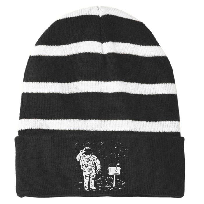 Postal Worker Funny For Delivery Mailman Astronaut Striped Beanie with Solid Band