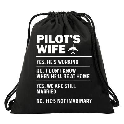 Pilots Wife Funny Aviation Airline Pilot Husband Aviator Drawstring Bag