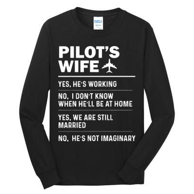 Pilots Wife Funny Aviation Airline Pilot Husband Aviator Tall Long Sleeve T-Shirt