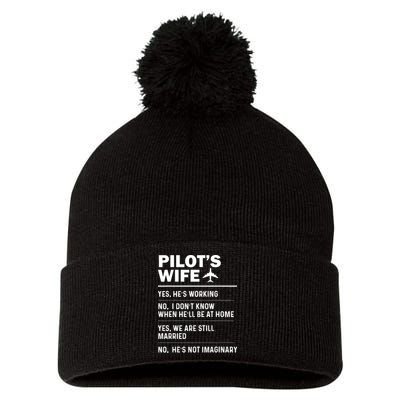Pilots Wife Funny Aviation Airline Pilot Husband Aviator Pom Pom 12in Knit Beanie
