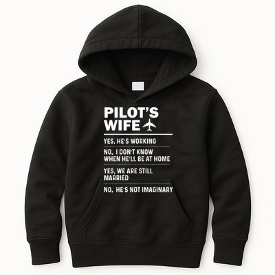 Pilots Wife Funny Aviation Airline Pilot Husband Aviator Kids Hoodie