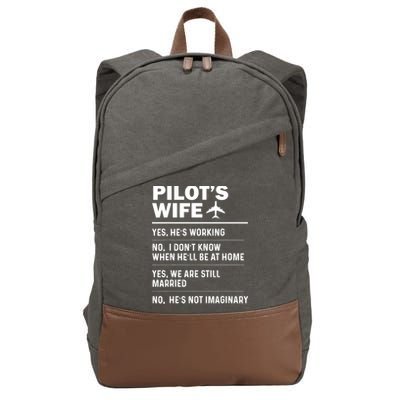 Pilots Wife Funny Aviation Airline Pilot Husband Aviator Cotton Canvas Backpack
