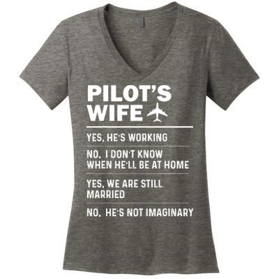 Pilots Wife Funny Aviation Airline Pilot Husband Aviator Women's V-Neck T-Shirt