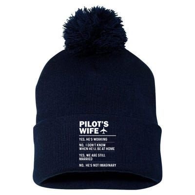 Pilots Wife Funny Aviation Airline Pilot Husband Aviator Pom Pom 12in Knit Beanie