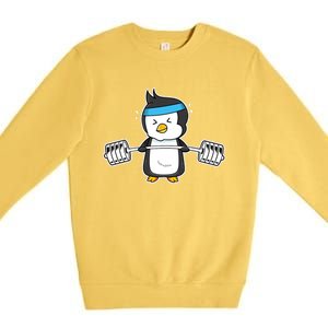 Penguin Weightlifting Funny Penguin Lovers Weightlifter Gym Premium Premium Crewneck Sweatshirt