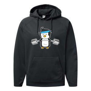 Penguin Weightlifting Funny Penguin Lovers Weightlifter Gym Premium Performance Fleece Hoodie