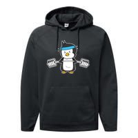 Penguin Weightlifting Funny Penguin Lovers Weightlifter Gym Premium Performance Fleece Hoodie