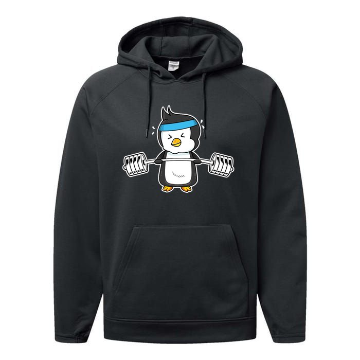 Penguin Weightlifting Funny Penguin Lovers Weightlifter Gym Premium Performance Fleece Hoodie