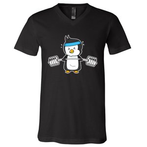 Penguin Weightlifting Funny Penguin Lovers Weightlifter Gym Premium V-Neck T-Shirt