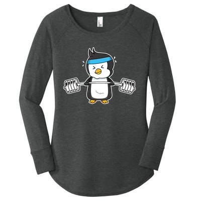 Penguin Weightlifting Funny Penguin Lovers Weightlifter Gym Premium Women's Perfect Tri Tunic Long Sleeve Shirt