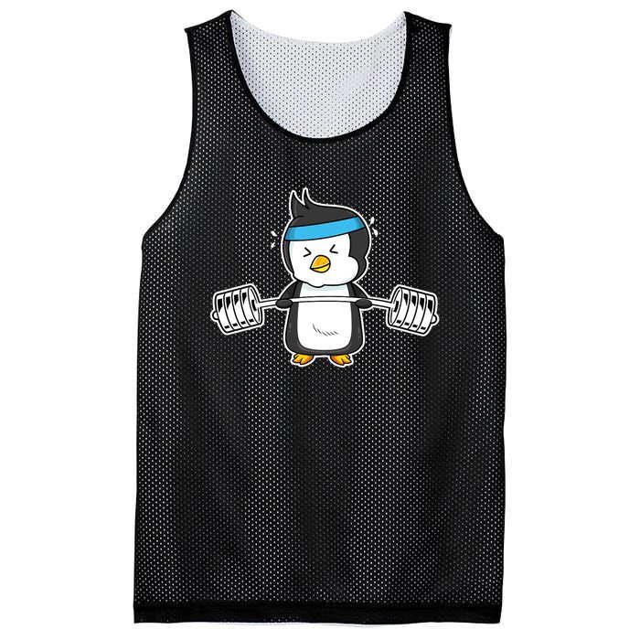 Penguin Weightlifting Funny Penguin Lovers Weightlifter Gym Premium Mesh Reversible Basketball Jersey Tank