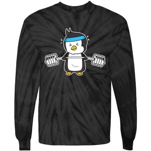 Penguin Weightlifting Funny Penguin Lovers Weightlifter Gym Premium Tie-Dye Long Sleeve Shirt